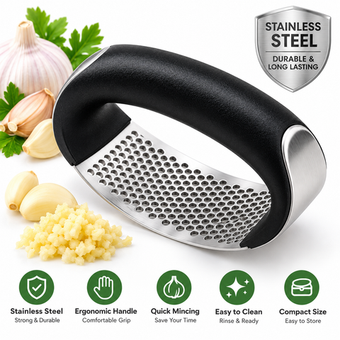 Stainless Steel Garlic Press Crusher – Manual Rocking Mincer with Ergonomic Handle