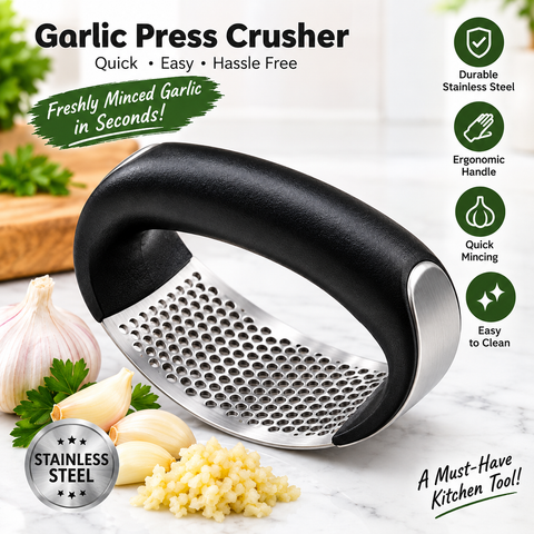 Stainless Steel Garlic Press Crusher – Manual Rocking Mincer with Ergonomic Handle