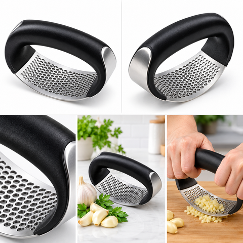 Stainless Steel Garlic Press Crusher – Manual Rocking Mincer with Ergonomic Handle